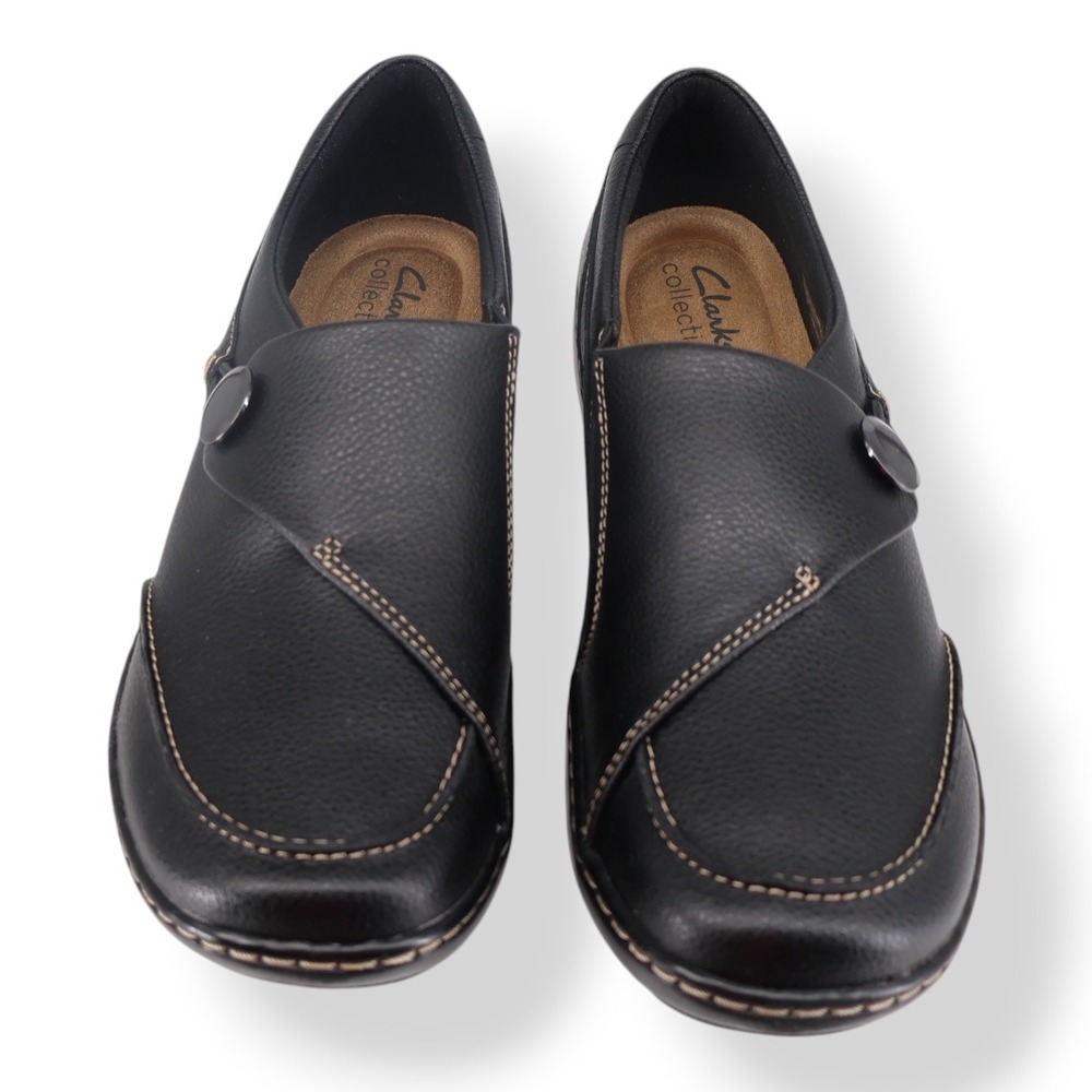 Clarks Collection Cora Teresa Black Tumbled Leather Slip-On Loafer Womens 8.5 - Picture 2 of 8
